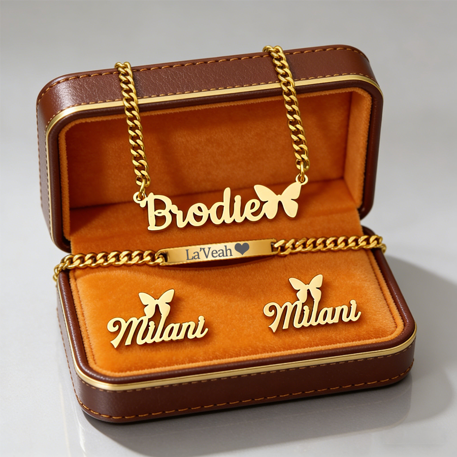 Men'S Accessories Jewelry Bracelet - Acheerup Personalized Name Necklace Bracelet Earrings