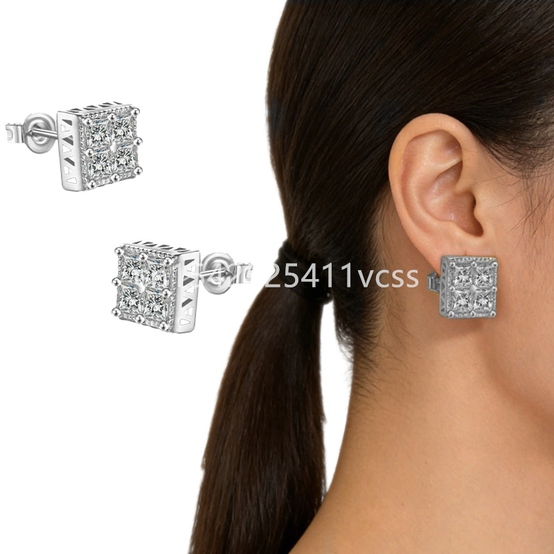 Men Accessories Name - Square Cubic Zirconia Stud Earrings for