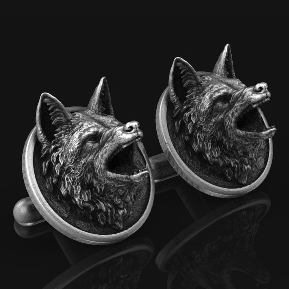 Men'S Victorian Accessories - Vintage Engraving Wolf Head Cuff Links