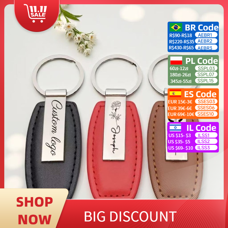 Men Accessories Name - Personalized Leather Keychain Custom Logo Name