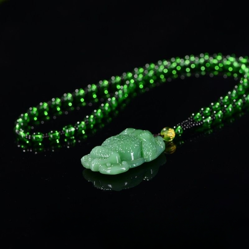 Men'S Accessories Chain - Natural Green Jade Golden Toad Dragon