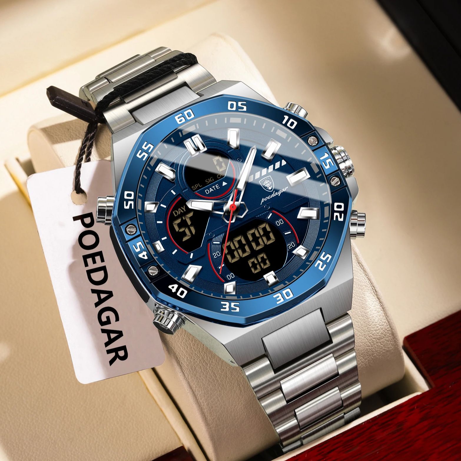POEDAGAR Top Men Clock LED Lum – Men'S Accessories Display recenzja i cena