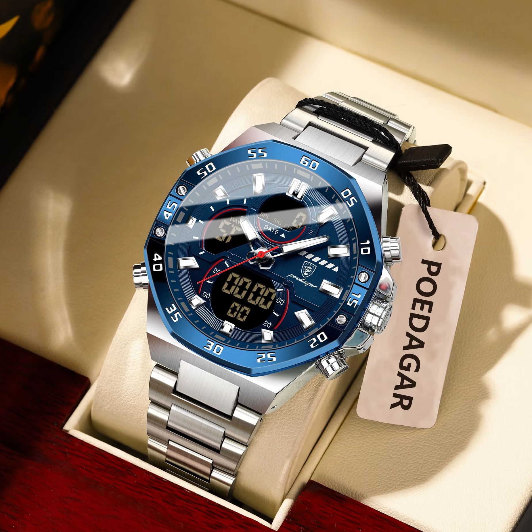 POEDAGAR Top Men Clock LED Lum – Men'S Accessories Display recenzja i cena