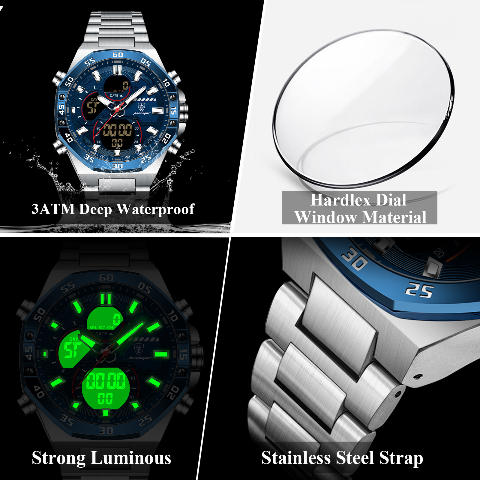 POEDAGAR Top Men Clock LED Lum – Men'S Accessories Display recenzja i cena